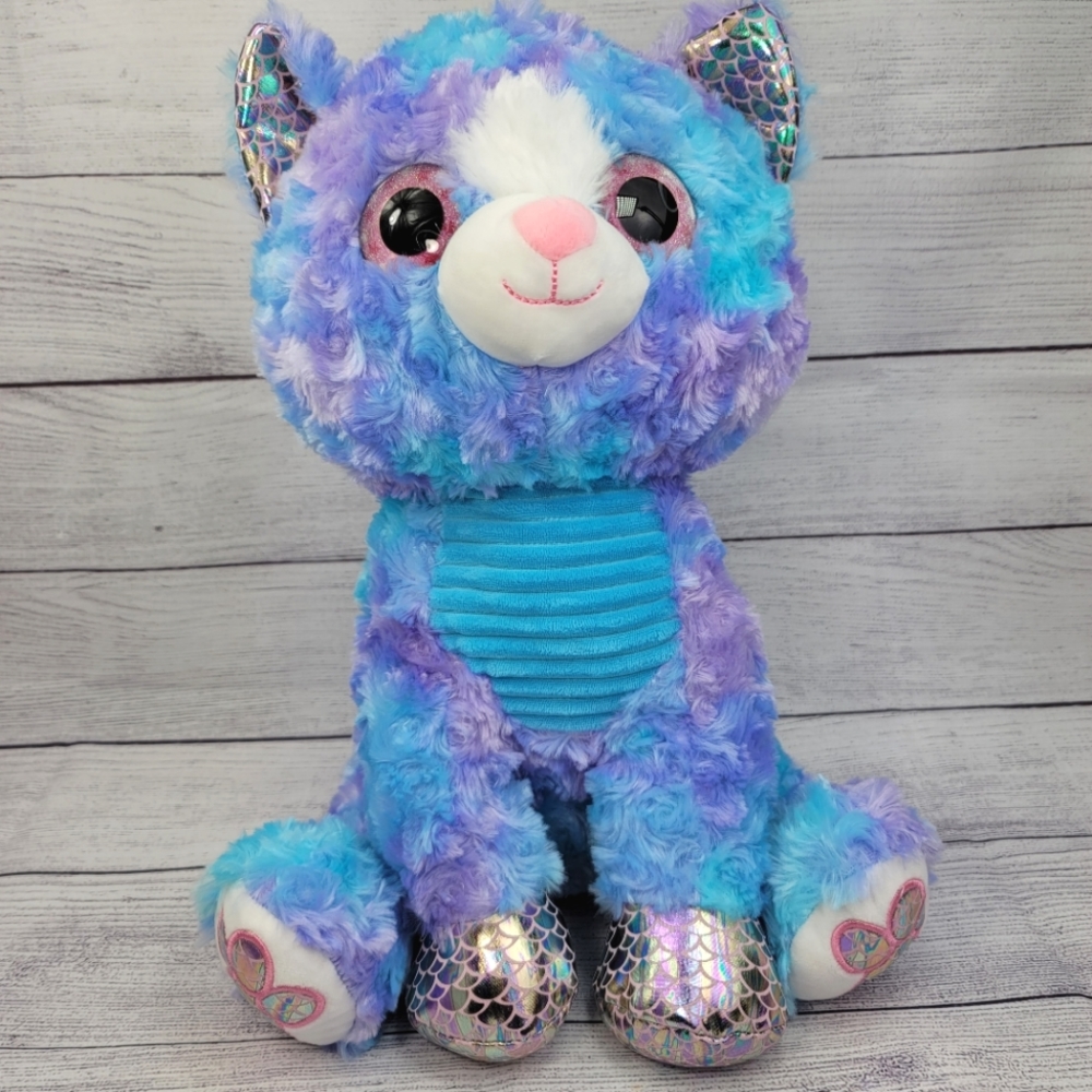 Spark Create Imagine Big Sparkly Eye Kitten Cat Stuffed Plush Blue Purple 16"